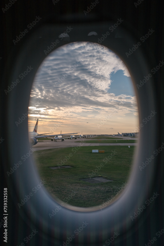 Airplanes queuing to take off at London Heathrow airport Airplanes queuing to take off at London Heathrow airport