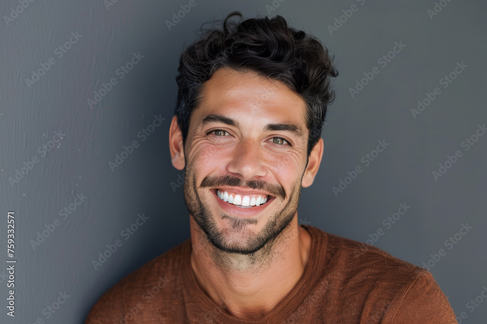 Fototapeta premium A man with a beard is smiling for the camera