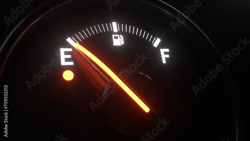 Fuel gauge with empty indication , 3d render of car dashboard. photo
