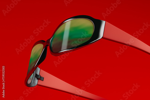 A sunglasses on red background photo