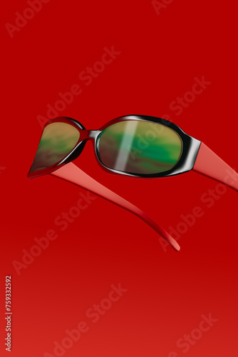 A sunglasses on red background photo