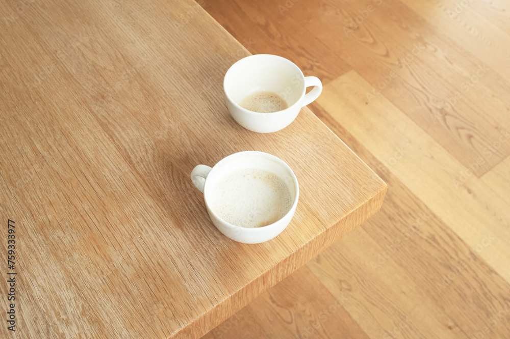 Cozy business photo of coffee cups on wooden office table Cozy business photo of coffee cups on wooden office table