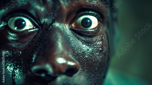 Close-up of a Terrified Man's Eyes Glistening with Fear, Perfect for Suspense and Thriller Themes
