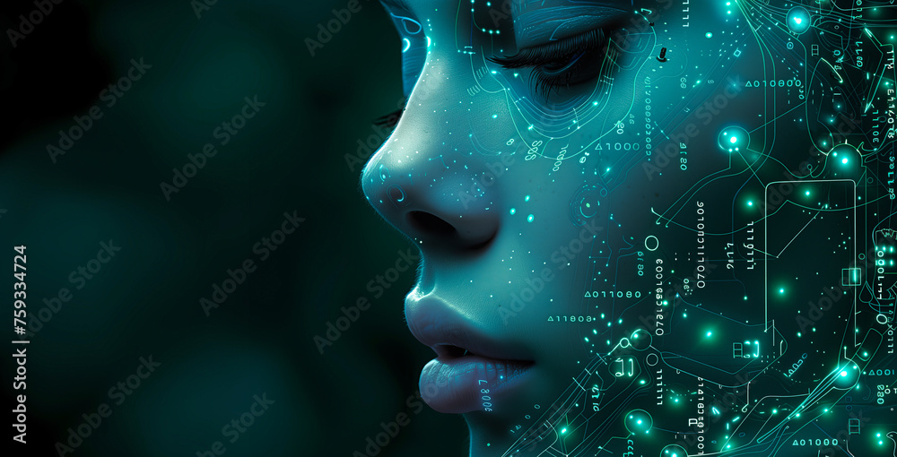 Futuristic Female Cyborg Profile with Circuit Patterns - Conceptual ...