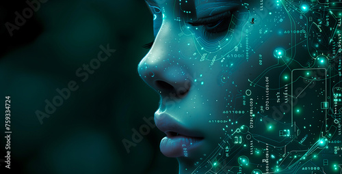 Futuristic Female Cyborg Profile with Circuit Patterns - Conceptual Image for Technology and AI Development