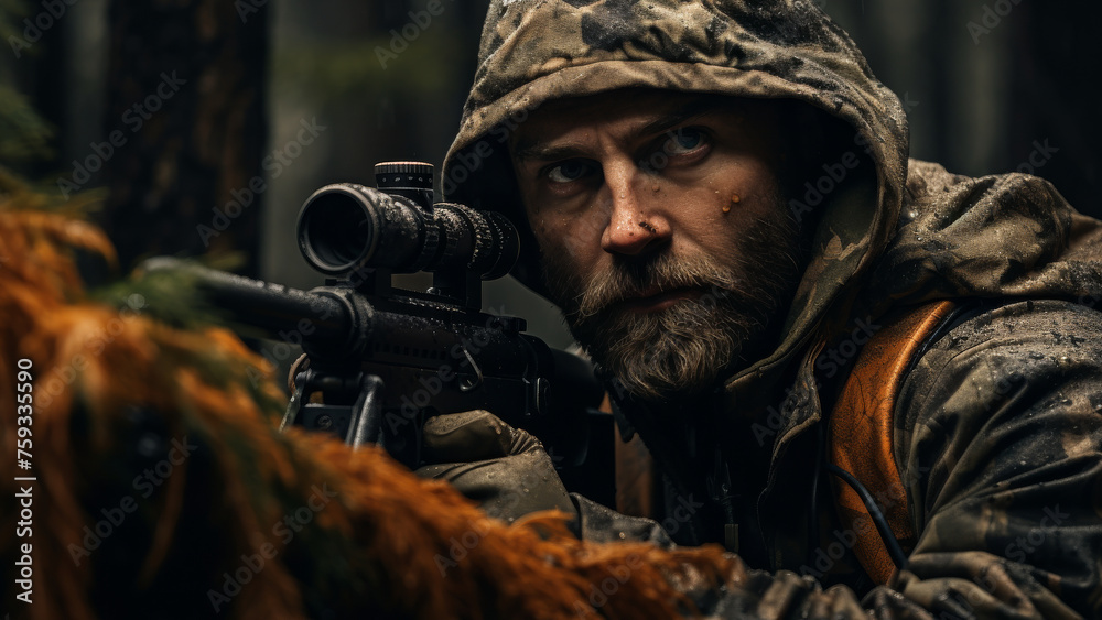 Fototapeta premium Hunter and his Rifle
