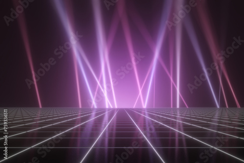 Abstract vaporwave background with lasers in the sky photo