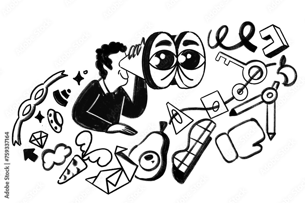 © Ivan Haidutski/Stocksy - man uses binoculars to seek exploring creative solutions, modern ideas