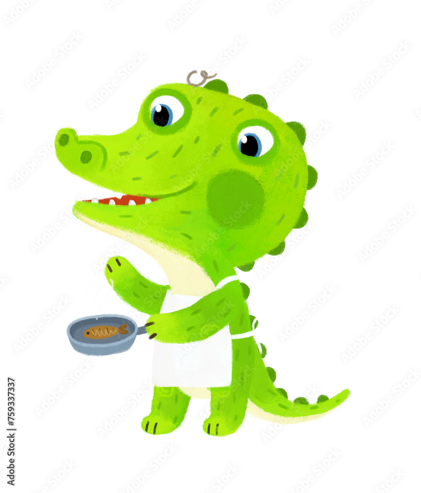 Fototapeta premium cartoon scene with wild animal alligator crocodile doing things like human on white background illustration for children