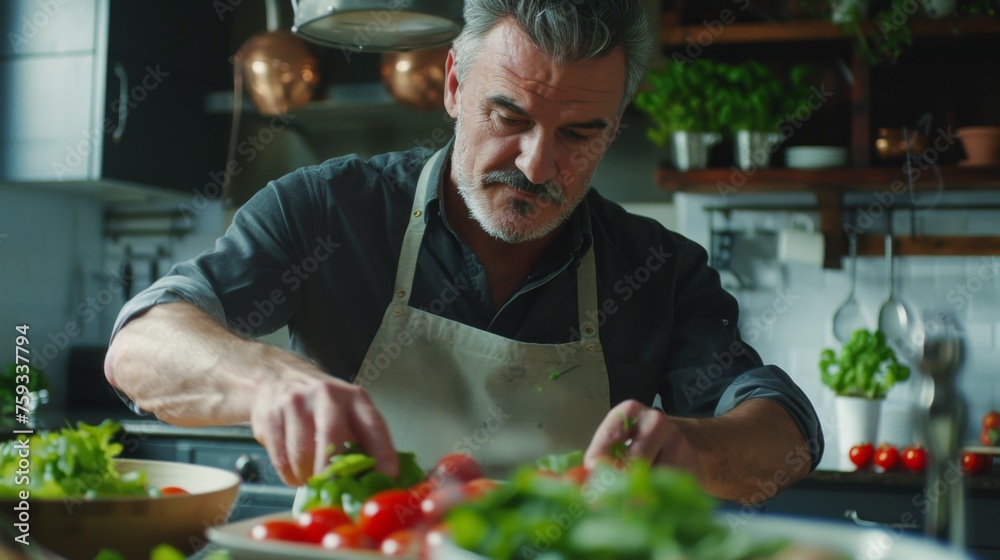 Chef is preparing a meal in the kitchen Chef is preparing a meal in the kitchen