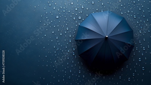 Umbrella providing shelter from raindrops with space for text placement in rainy weather concept photo