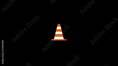 road block sign. Construction caution sign. Traffic cone. Orange road sign with white stripes 3d render video available in 4k Full HD and HD render footage. photo