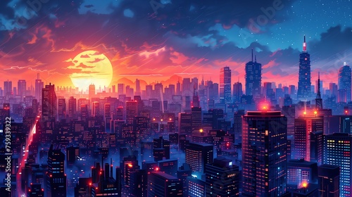 Futuristic City Skyline at Sunrise