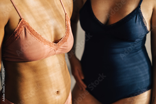 cropped image of the breast of two women.  photo