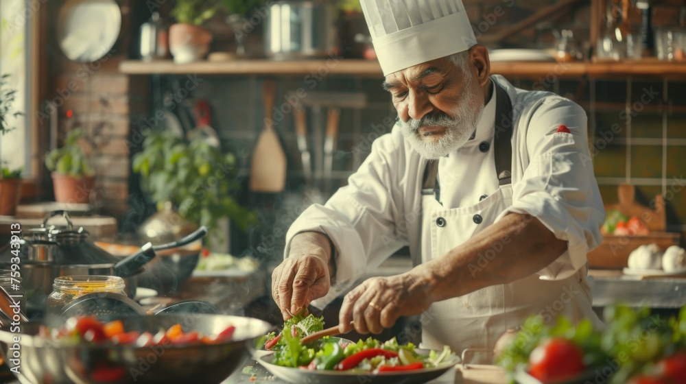 Chef is preparing a meal in the kitchen Chef is preparing a meal in the kitchen