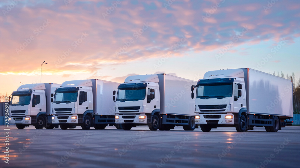Fototapeta premium E-commerce delivery trucks geared up for dispatch