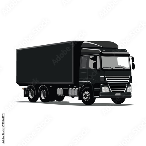 Black silhouette truck flat vector illustration