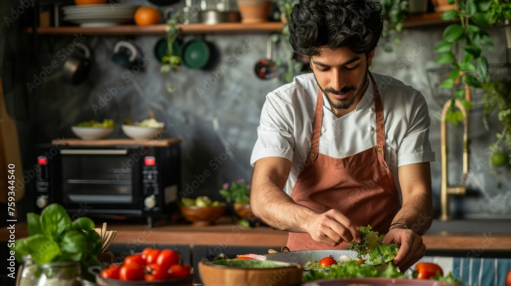 Chef is preparing a meal in the kitchen Chef is preparing a meal in the kitchen