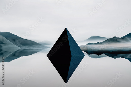 A pyramid shaped object floating on top of a body of water photo
