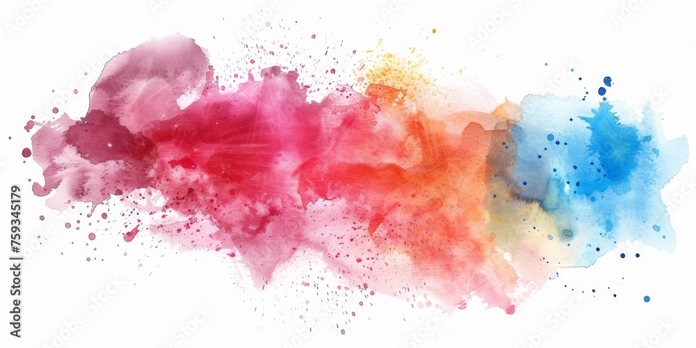 Soft washes of pink and red watercolor gently collide with a burst of blue, creating an artistic splash on a white surface.