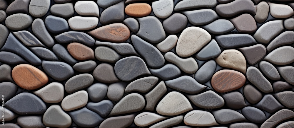 Stones arranged in wave pattern on wall. Stones arranged in wave pattern on wall.