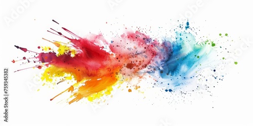 A dynamic collision of red, yellow, and blue watercolor splashes, depicting a high-energy, artistic expression on a pure white background.