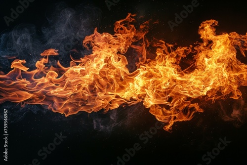 A long, thin flame of fire with a blue and black background