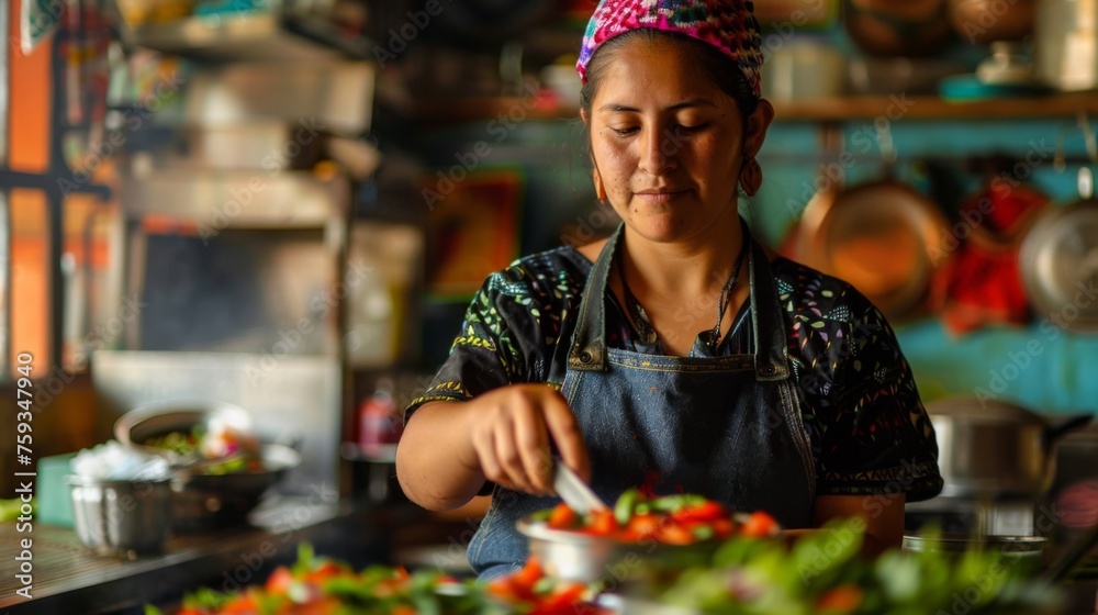 Obraz premium Chef is preparing a meal in the kitchen