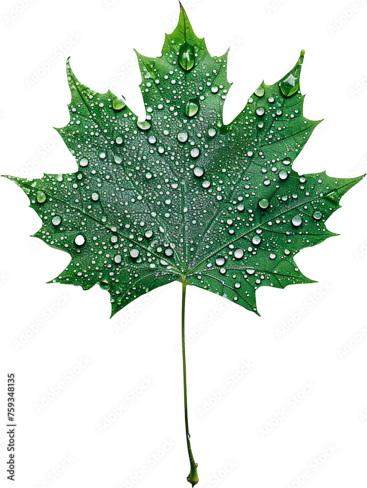 Fototapeta premium Green Leaf With Water Droplets