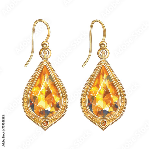 beautiful earring gold vector illustration in watercolour style