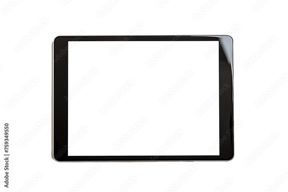 The tablet computer has a blank white screen and a transparent background. Screen display for mockup. The tablet computer has a blank white screen and a transparent background. Screen display for mockup.