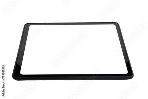 The tablet computer has a blank white screen and a transparent background. Screen display for mockup.
