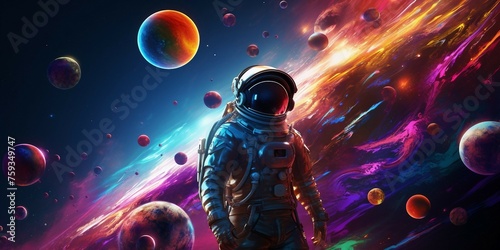 Astronaut in space. Science fiction art. 3D rendering