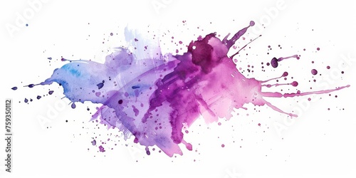 Mesmerizing watercolor splashes in rich purple tones swirl elegantly across pristine white, captivating the viewer with their depth and allure in art.