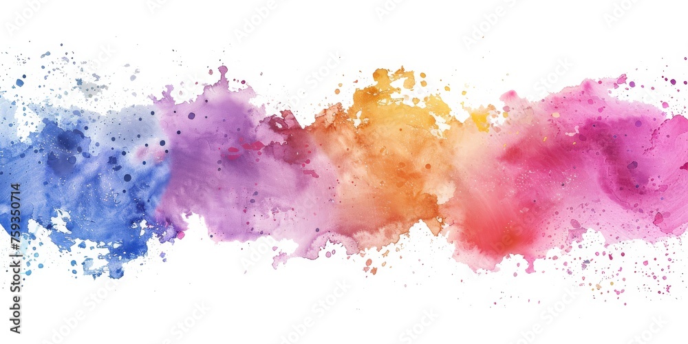 Explosive watercolor splashes in vivid rainbow hues burst energetically across pristine white, creating a mesmerizing and dynamic kaleidoscope of colors in art.