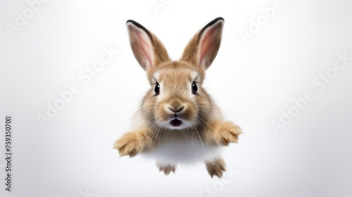 Surprised Funny Cute Bunny with Big Eyes on Light Background, Cute Animal Portrait © JuliaDorian