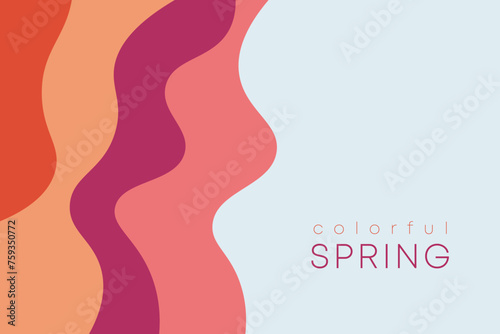 Spring background with paper waves and seacoast for banner, invitation, poster or web site design. Paper cut style,