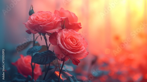 Bouquet of red roses with soft focus background