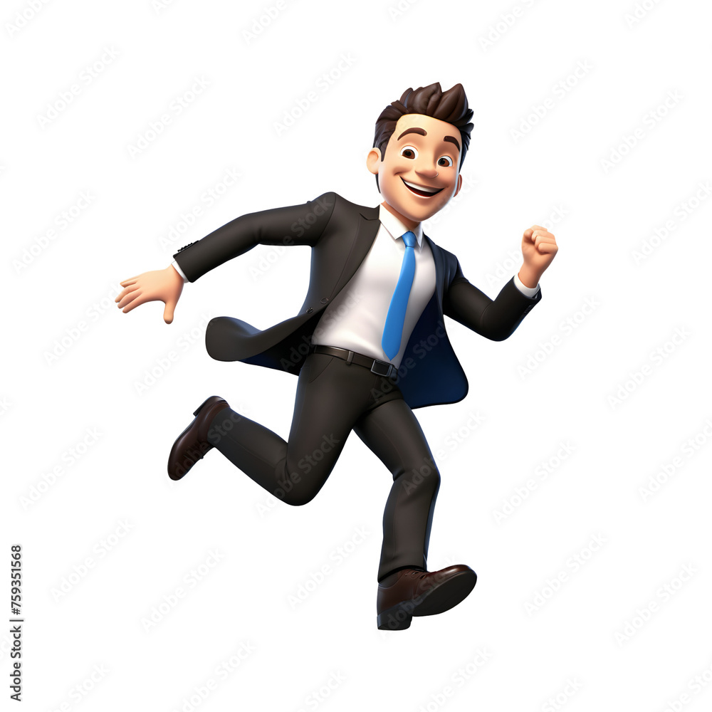 Businessman cartoon 3D happily on transparent background