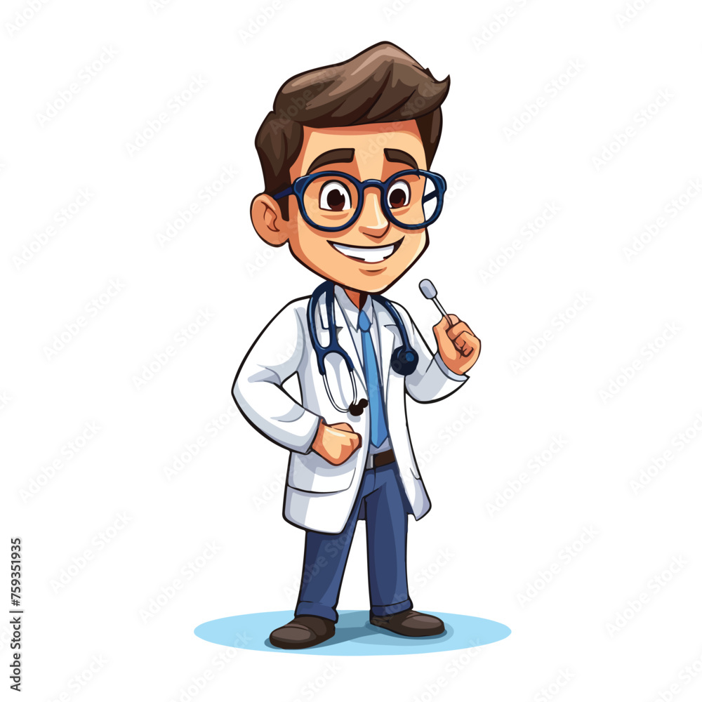 Cartoon doctor using stethoscope. Vector image 