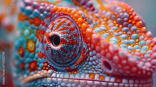 Colorful Pointillist Style Close-up of a Chameleons Eye