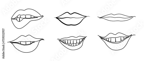 line art continues smiling lips icon, smile icon.