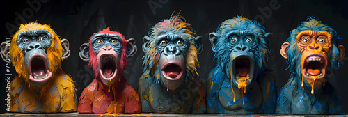Playful Gorilla Family in Claymation Style, Immerse yourself in the world of chimpanzees with a stunning selfie. Creating using 