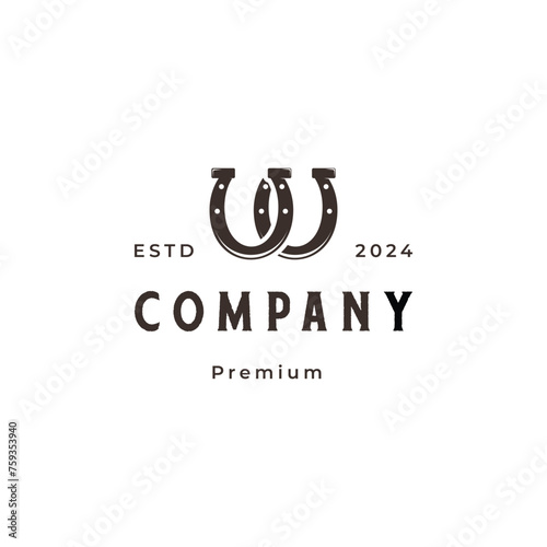 Horseshoe with letter W logo design retro