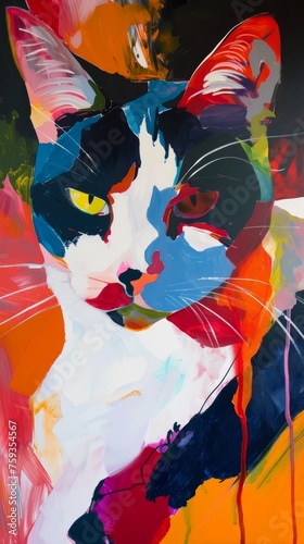Colorful Abstract Cat Painting