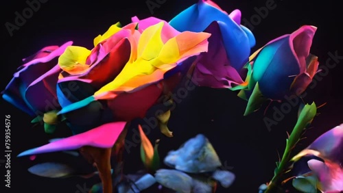 Wallpaper Mural The black and rainbow colorful neon glowing  rose in the space video, high quality resolution, beautiful flowers, Best Video 

 Torontodigital.ca