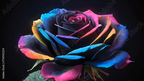 Wallpaper Mural The black and rainbow colorful neon glowing  rose in the space video, high quality resolution, beautiful flowers, Best Video 

 Torontodigital.ca