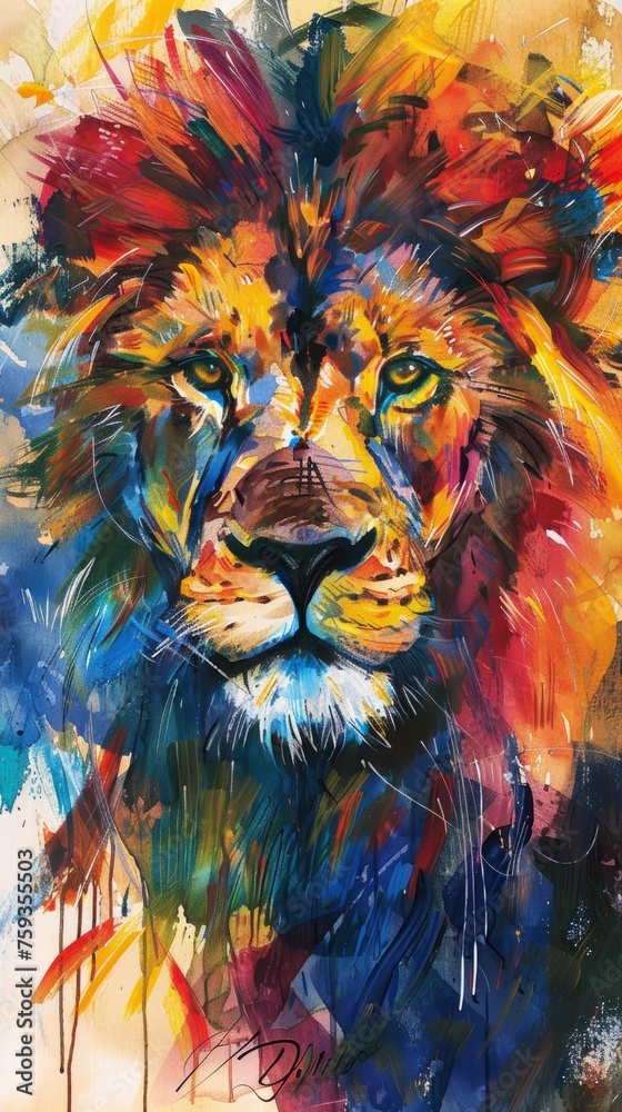 Colorful lion painting