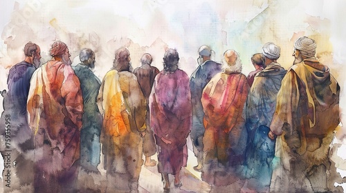 The twelve chosen, disciples. Biblical. Christian religious watercolor Illustration © Huong