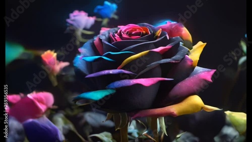 Wallpaper Mural The black and rainbow colorful neon glowing  rose in the space video, high quality resolution, beautiful flowers, Best Video 

 Torontodigital.ca